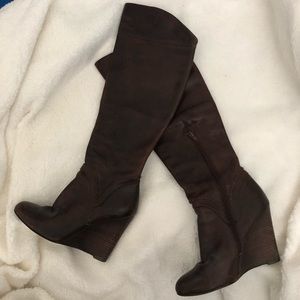 Nine West knee high brown wedge boots